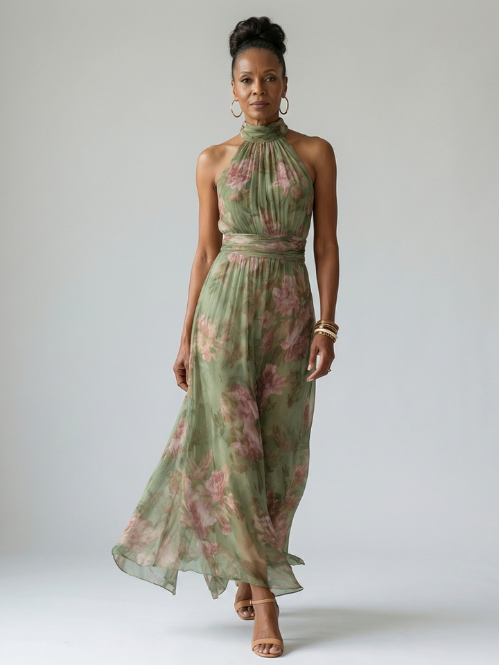 Mirelle | Abito midi con scollo all'americana e arricciature
