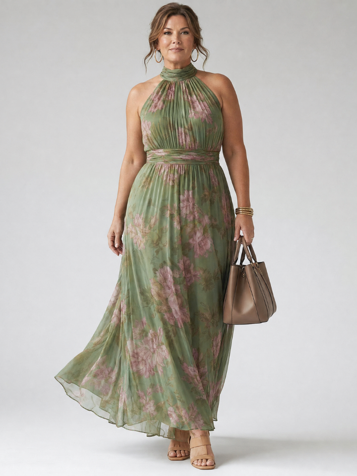 Mirelle | Abito midi con scollo all'americana e arricciature