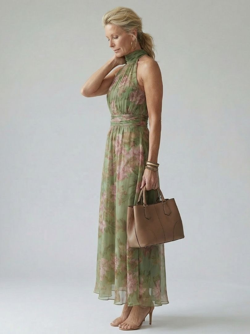 Mirelle | Abito midi con scollo all'americana e arricciature