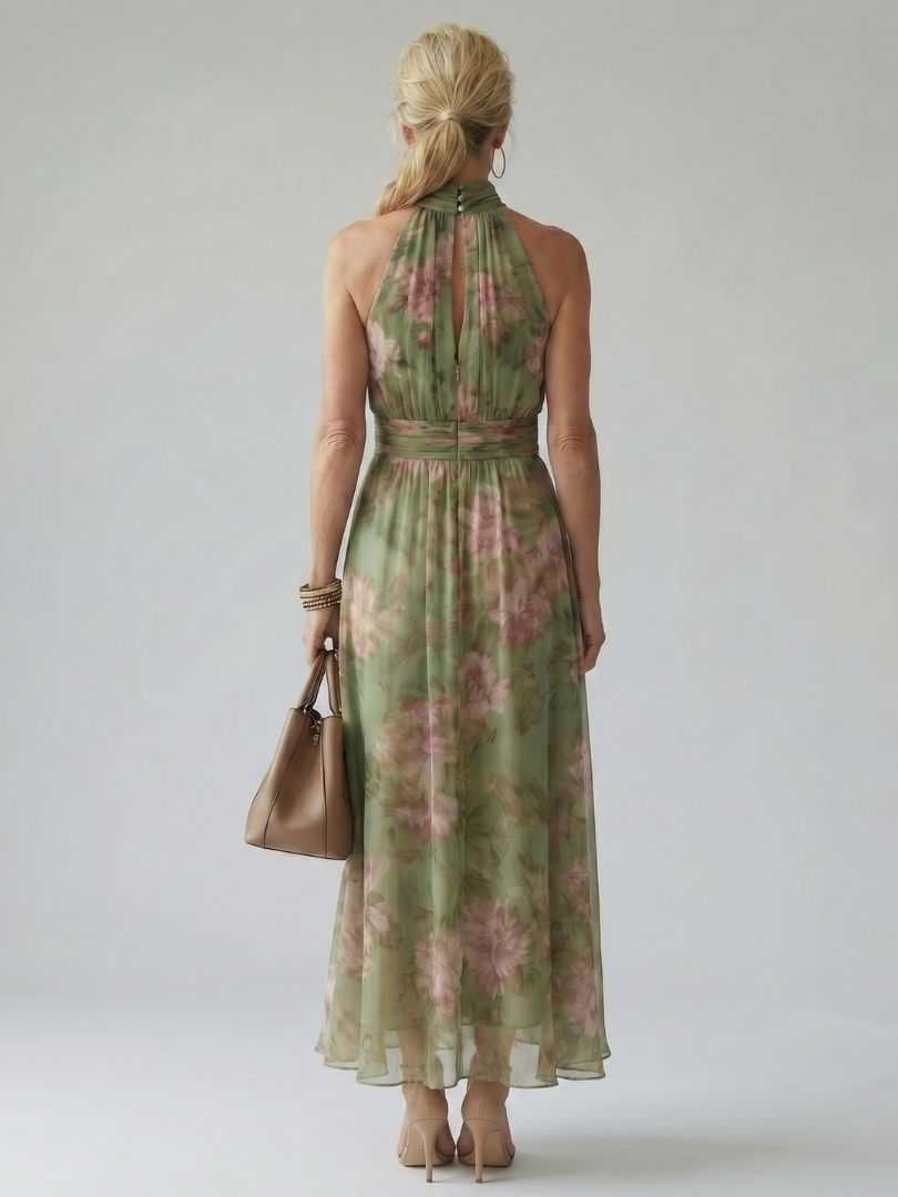 Mirelle | Abito midi con scollo all'americana e arricciature