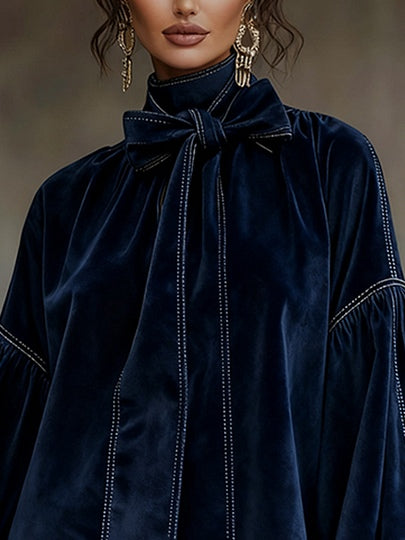 Lunori™ | Valentina – Abito Mini in Velluto con Fiocco