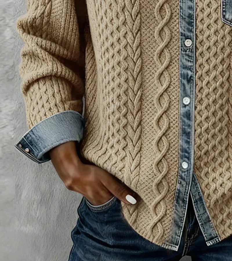 AMBRA - Top in Maglia Patchwork con Dettagli Denim