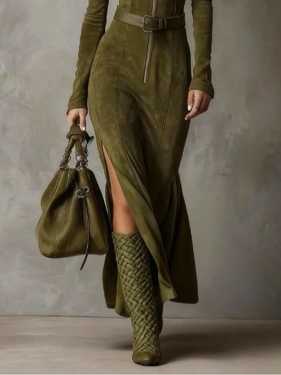 Lunori™ | Abito lungo scamosciato Alessia